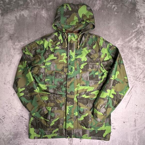 TheNorthFace Green Camo Snap Button Placket DryVent Mountain Parka Windbreaker L - Picture 1 of 8